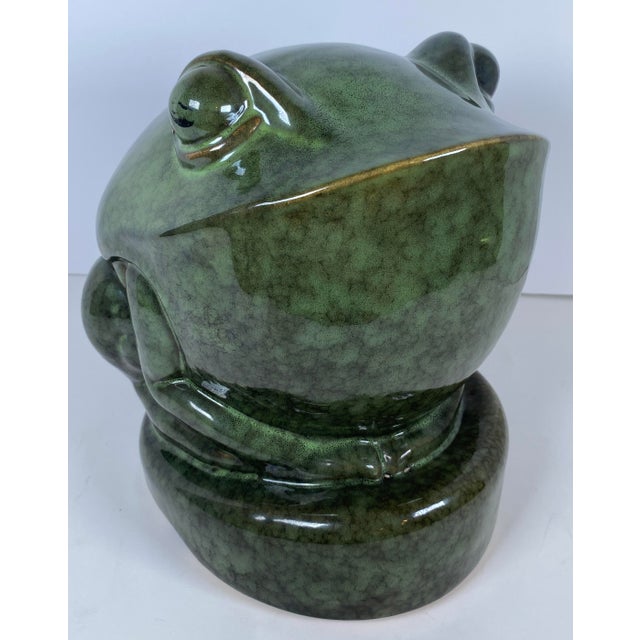French Art Deco Style Glazed Ceramic Frog Sculpture, Green Animal Sculpture For Sale - Image 4 of 5