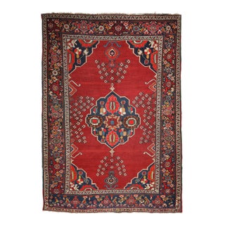 Red Field Tribal Geometric Antique Caucasian Shirvan Rug -6' 5'' X4' 6'' For Sale