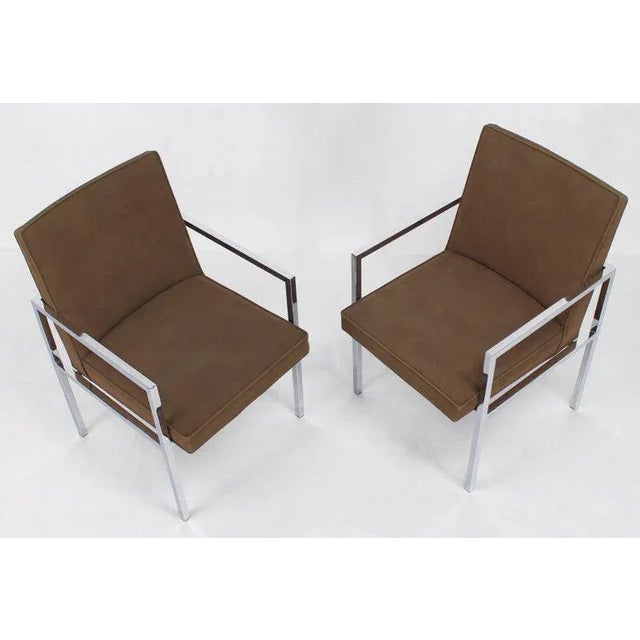 Set of six Mid-Century Modern chrome dining chairs with ultra suede upholstery.