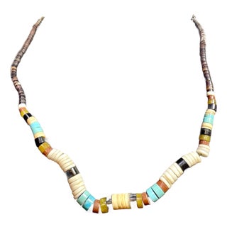 Mid 20th Century Shell, Turquoise, Serpentine, and Jasper Heishi Bead Necklace by Santo Domingo Pueblo Artisans For Sale