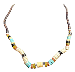 Mid 20th Century Shell, Turquoise, Serpentine, and Jasper Heishi Bead Necklace by Santo Domingo Pueblo Artisans