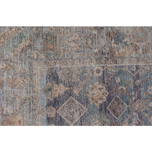 Textile Reproduction Sultanabad Rug With Distressed Blue, Gray, and Beige Tones 8 X 10 For Sale - Image 7 of 12