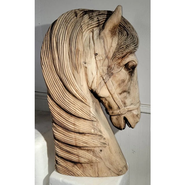 1920s Hand Carved Wood Horse Head For Sale - Image 5 of 9