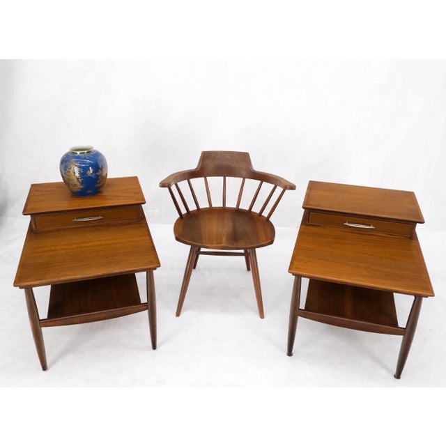 Mid-Century Modern Pair Walnut American Mid-Century Modern One Drawer Step End Tables Stands For Sale - Image 3 of 13