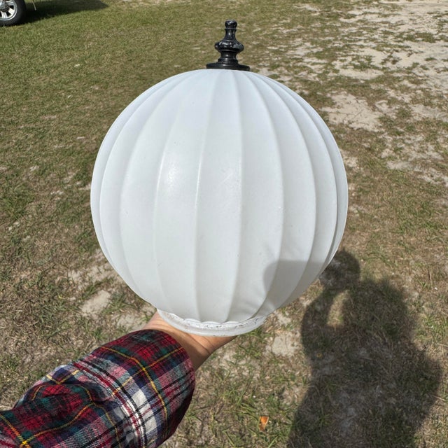 Art Deco Style White Ribbed Flush Mount Glass Globe For Sale - Image 10 of 12