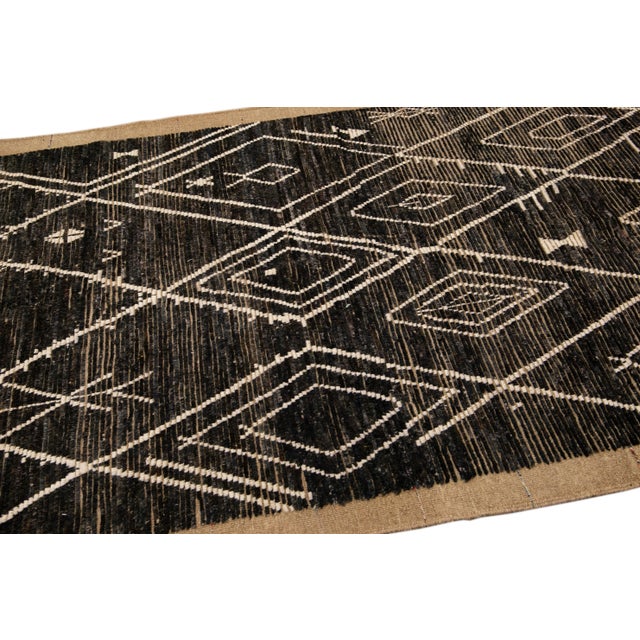Textile Modern Moroccan Style Handmade Brown Geometric Boho Wool Rug For Sale - Image 7 of 9
