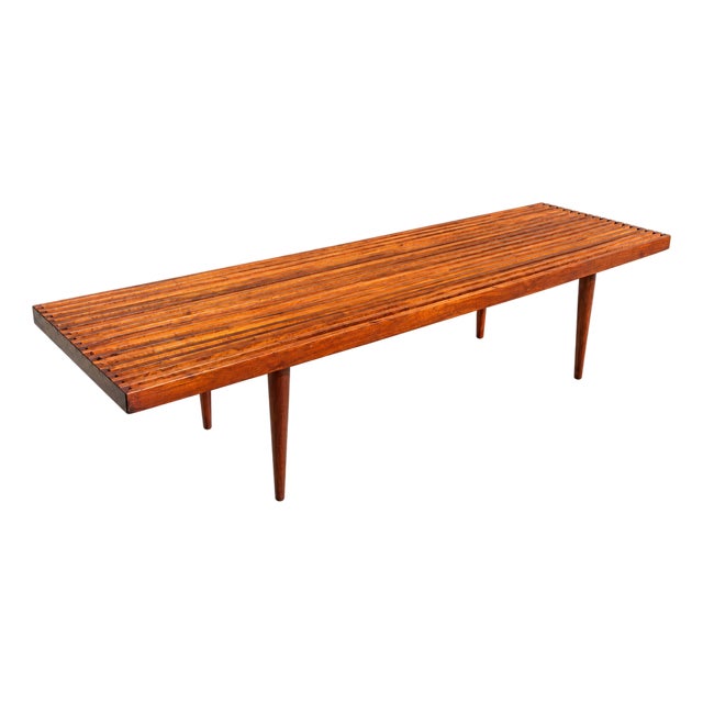 1950s Attributed to Mel Smilow Slatted Solid Walnut Mid-Century Modern Bench Table For Sale