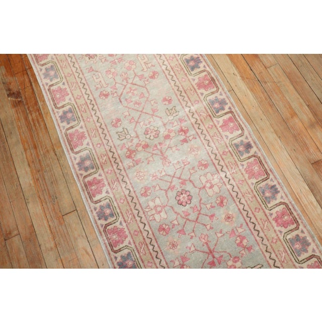 Textile Vintage Zabihi Collection Light Green Pink Khotan Runner - 2'3" x 11'6" For Sale - Image 7 of 9