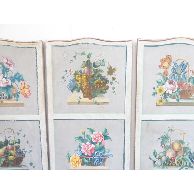 These 18th century screen panels are set up to hang side by side and would measure 63.5”H x 80.5”W.