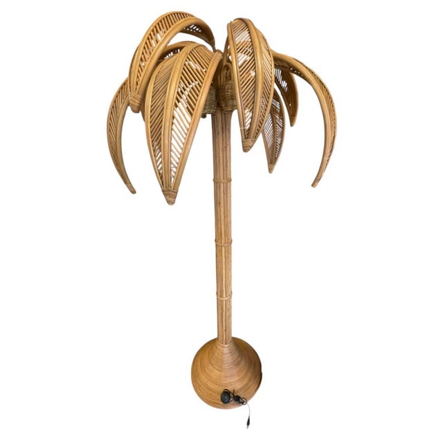 Vintage Hollywood Regency Rattan Palm Tree Floor Lamp For Sale - Image 4 of 12