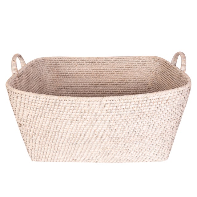 Artifacts Saboga Home Everything Basket with Hoop Handles in White Wash - 25" For Sale - Image 13 of 13