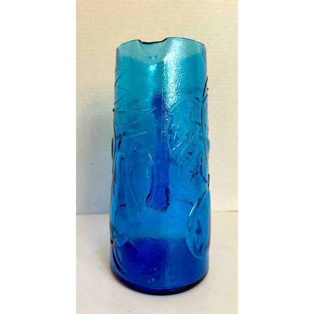 1960s Italian Blue Art Glass Pitcher With Mixed Fruit Motif, Empoli Style For Sale - Image 9 of 12