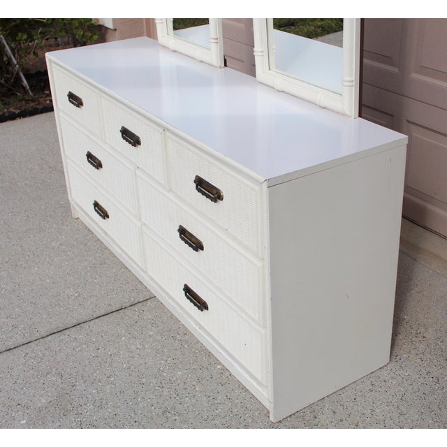 1970s Vintage 1970s Boho Faux Bamboo Dresser With 2 Matching Mirrors For Sale - Image 5 of 12