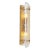 Pair of contemporary wall lamp in an antique brass finish and layered handmade glass, designed to provide soft,...
