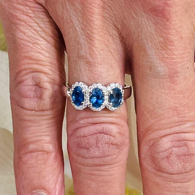 Natural Sapphire Diamond Ring 7 14k W Gold 1.67 TCW Certified For Sale - Image 12 of 12