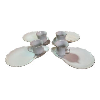 Vintage White & Gold China Sandwich Plate With Cup Set- 8 Pieces For Sale