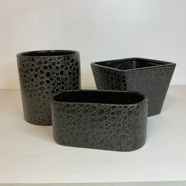 Vintage Boho Chic Contemporary Modern Faux Croc Embossed Ceramic Planters - Set of 3 For Sale - Image 4 of 10