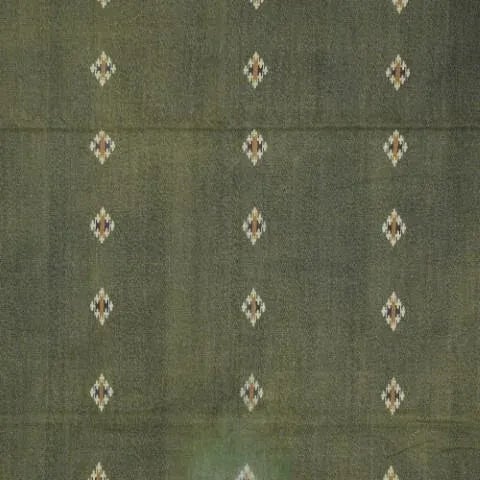 Rug & Kilim Oversized Vintage Dhurrie Solid Rug in Green With Blue Border | Rug & Kilim For Sale - Image 4 of 5