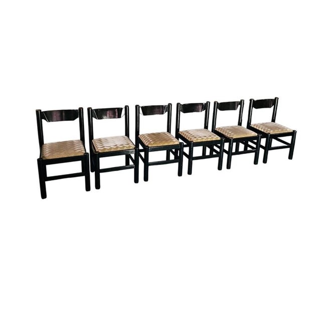 Dining Table and Chairs in Black Painted Wood by Vico Magistretti, Italy, 1970s, Set of 7 For Sale - Image 9 of 18