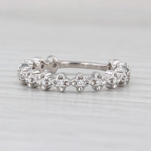 2010s 0.18ctw Diamond Wedding Anniversary Band 18k White Gold Stackable Size 6.5 For Sale - Image 5 of 8