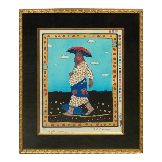 1970s Native American Kiowa/Caddo Peoples Woodcut in Colors "New Indian Art" Pop Art For Sale