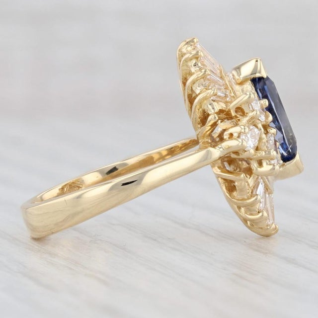 2.45ctw Marquise Blue Sapphire Diamond Halo Ring 18k Yellow Gold Size 5.75 For Sale - Image 4 of 7