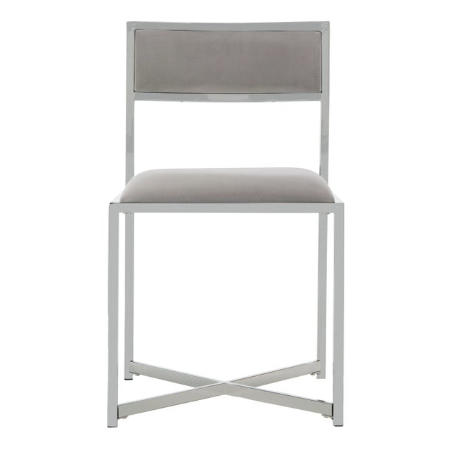 Modern Chrome Side Chair in Grey & Chrome - a Pair For Sale - Image 3 of 10