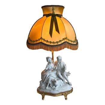 Vintage Biscuit Porcelain Lamp For Sale