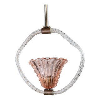 Large Art Deco Flower-Shaped Pink Murano Glass Pendant from Barovier and Toso, Italy, 1940s For Sale