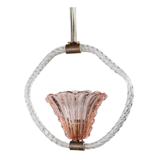 Large Art Deco Flower-Shaped Pink Murano Glass Pendant from Barovier and Toso, Italy, 1940s For Sale