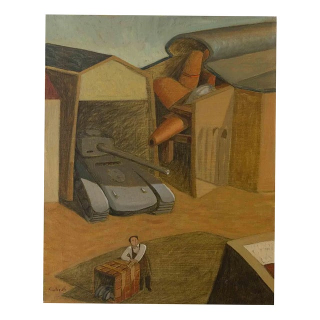 Alberto Gallerati, At the Piacenza Arsenal Not to Destroy But to Build, 1970s, Oil on Canvas For Sale