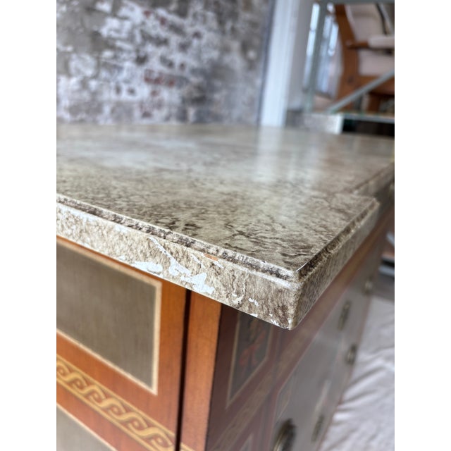Vintage Drexel Heritage Hand-Painted Neoclassical Dresser With Faux Stone Top For Sale - Image 12 of 16