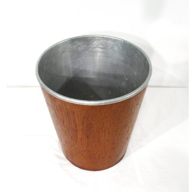 Mid-Century Modern Mid Century Teak Aluminum Trashcan in the Style of Danish Modern For Sale - Image 3 of 7