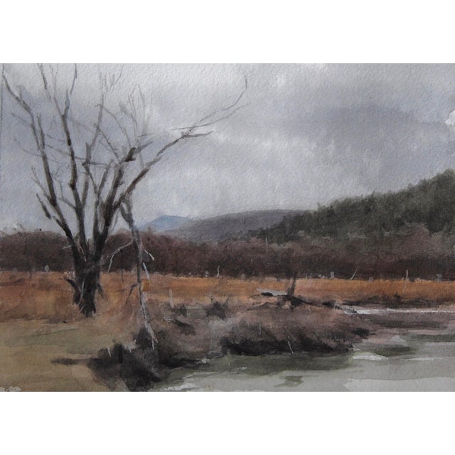 Where the River Runs by Mo Myra | Watercolor on paper depicting a river landscape with trees. For Sale