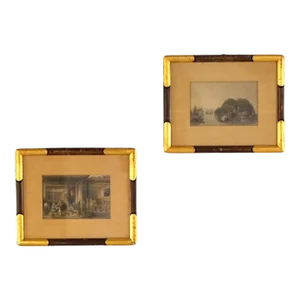 Pair of Antique Chinese Prints, Genre & Lake Scenes, Framed, C1920