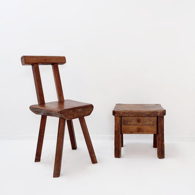 Brutalist - Chalet - Wabi Sabi Decoration Rustic solid wood bedside table featuring a sturdy design. Two drawers with...