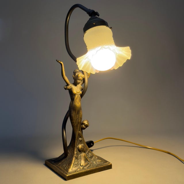 Liberty Table Lamp in Brass and Opaline Glass For Sale - Image 11 of 11