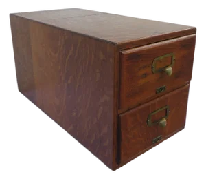Early 1900s Oak Tabletop Two Drawer Table Top Large Wooden Card File 6128