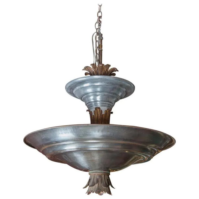 Mid-Century Modern Double Silver Metal Saucer Pendant Chandelier For Sale - Image 13 of 13