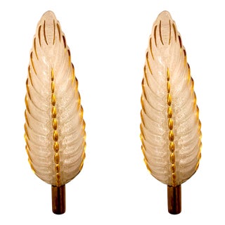 Art Deco Ezan Glass Feather Wall Sconces from Atelier Petitot, France, 1935, Set of 2 For Sale