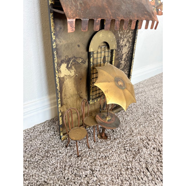 Curtis Jere 1970s Signed Curtis Jere Mid-Century Modern Street Shop Scene Wall Sculpture in Copper & Brass For Sale - Image 4 of 12