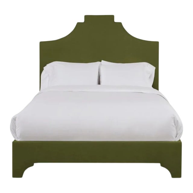 Nadine Queen Bedframe, Olive Velvet For Sale