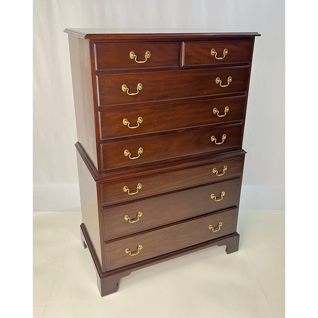 Wood Vintage Henkel Harris Virginia Galleries Mahogany Chippendale Style Chest-on-Chest For Sale - Image 7 of 15