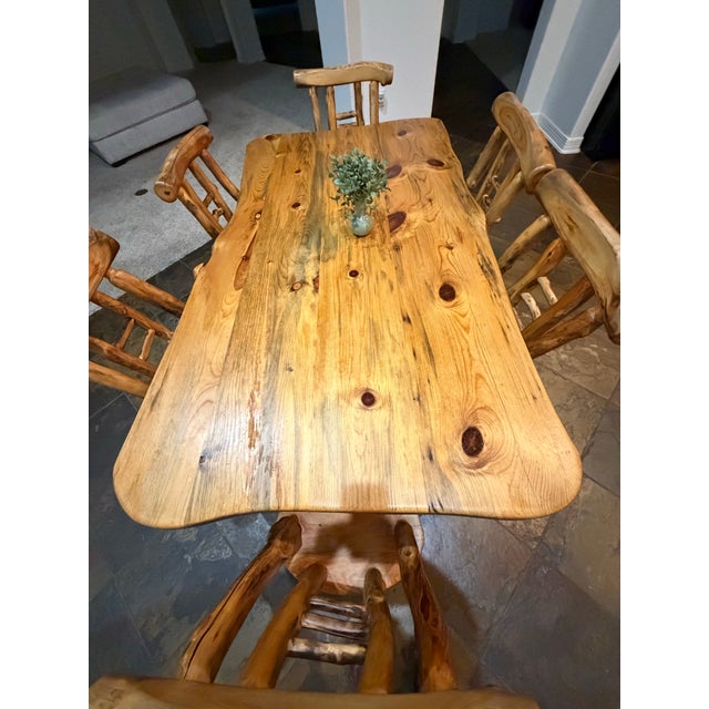 Custom Solid Aspen Wood Dining Room Table Set - 7 Pieces For Sale - Image 10 of 12