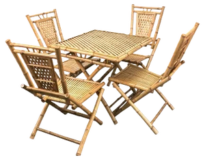 Mid-Century Italian Bamboo and Rattan Foldable Table and Four Chairs, 1960s, Set of 5