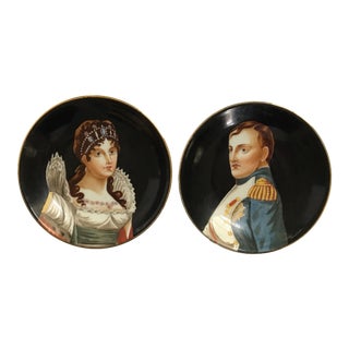 Vintage Richard Ginori Italian Hand-Painted Porcelain Portrait Plates of Napoleon and Josephine - a Pair For Sale