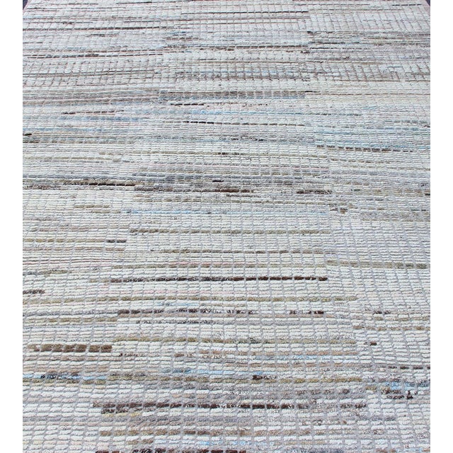 Textile Moroccan Tribal Rug With Textured Grid Pattern in Ivory, Taupe, and Soft Blue 8'8 X 11'7 For Sale - Image 7 of 15
