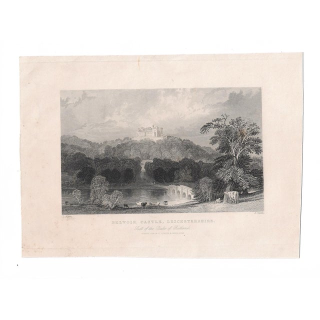 Antique engraving of Belvoir Castle in Leicestershire, England, seat of the Duke of Rutland, after a painting by Thomas...