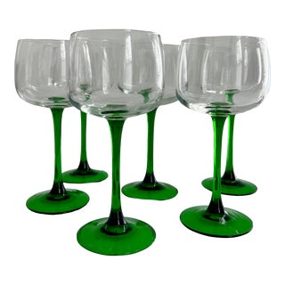 Luminarc Green Stemmed Large Wine Glasses - Set of 6 For Sale