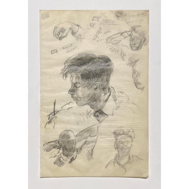 Realism A Striking, 1930s Composite Sketch, Figure Study (Faces and Profiles- Portrait of a Young Man) by Noted Chicago Modern Artist, Harold Haydon For Sale - Image 3 of 5